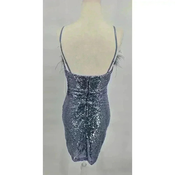 Honey and Rosie Junior's M Blue Feather-Trim Sequin Bodycon Dress NWT - Picture 11 of 11